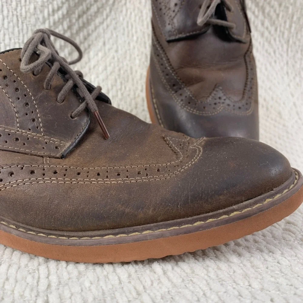 Nunn Bush Mens 10 Brown Leather Wingtip Brogue Oxford Dress Shoes Lace Up Casual